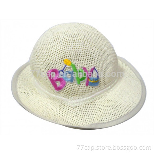 straw sun fedora hat with baby print